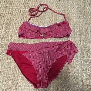 Red & white polka dot bikini set halter bandeau
